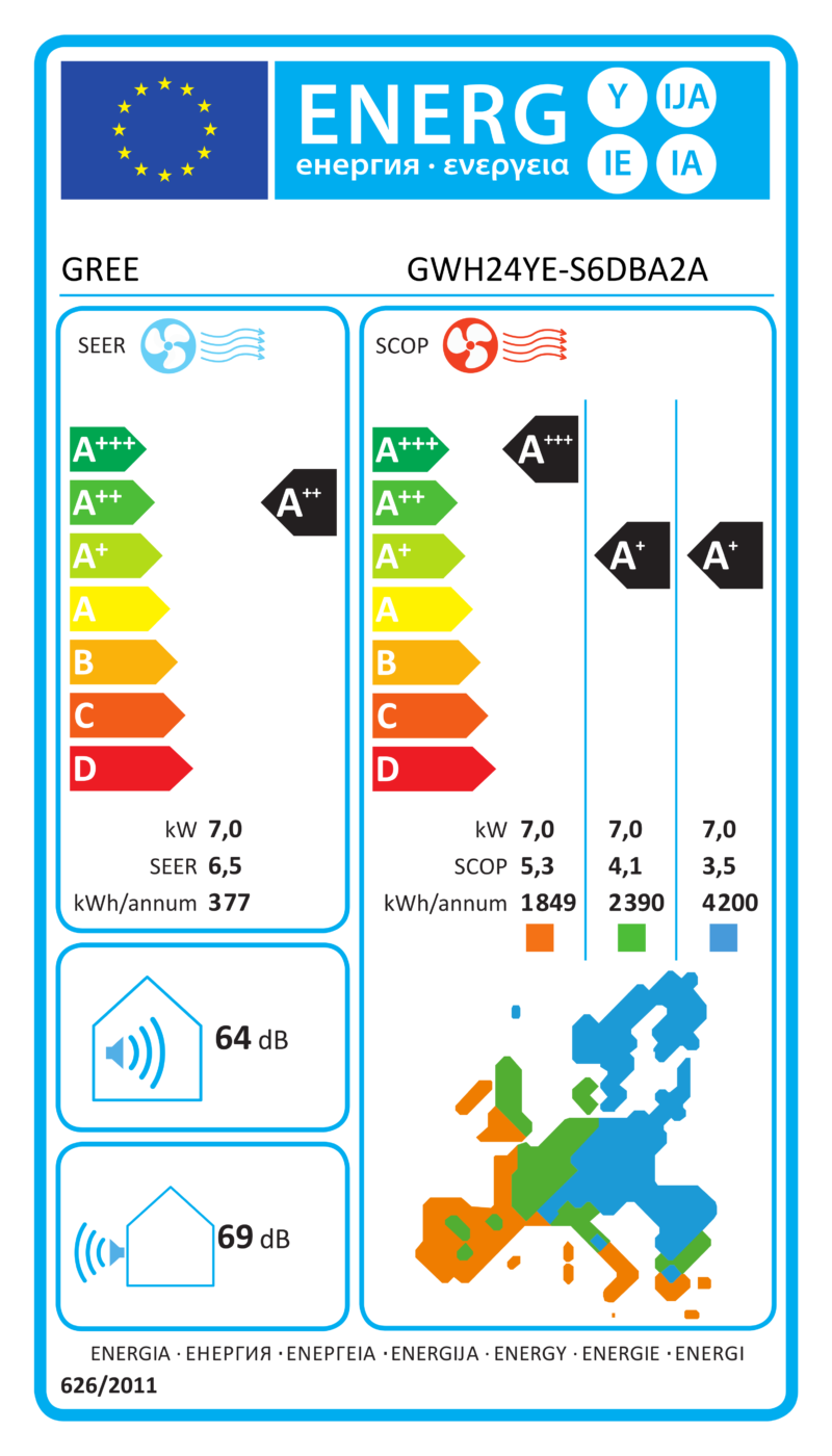 ES energijos etiketė – GWH24YE-S6DBA2A