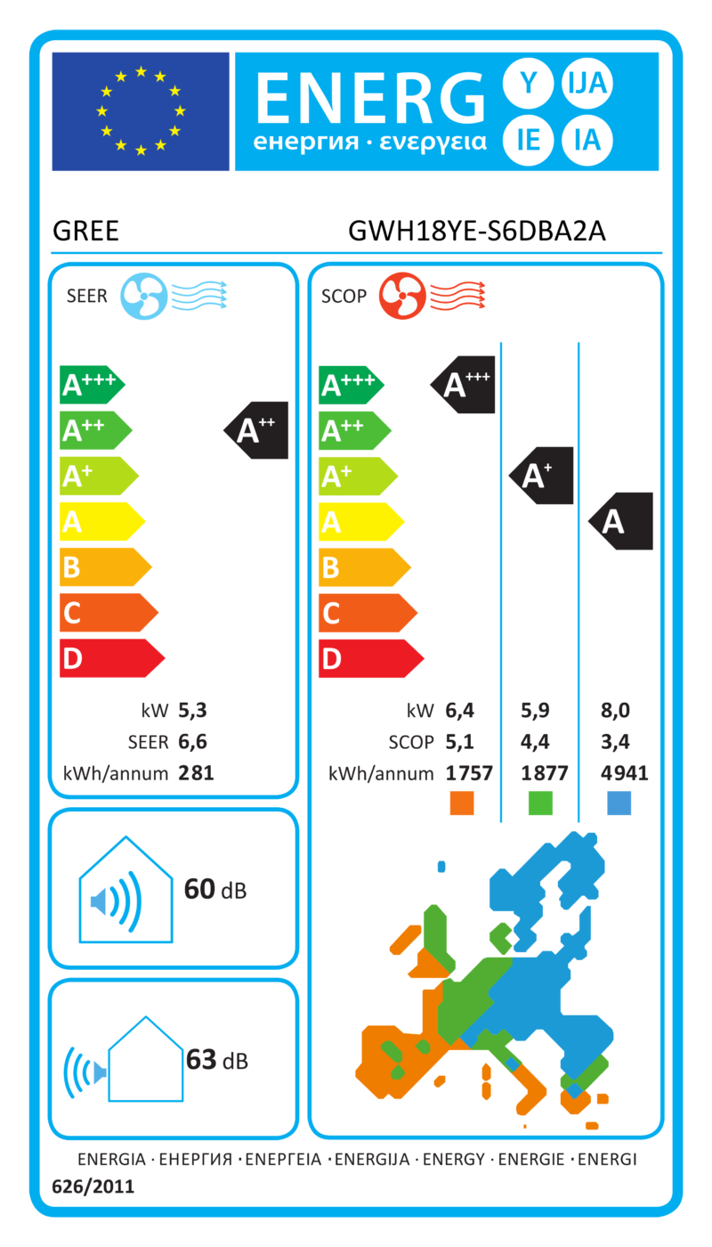 ES energijos etiketė – GWH18YE-S6DBA2A