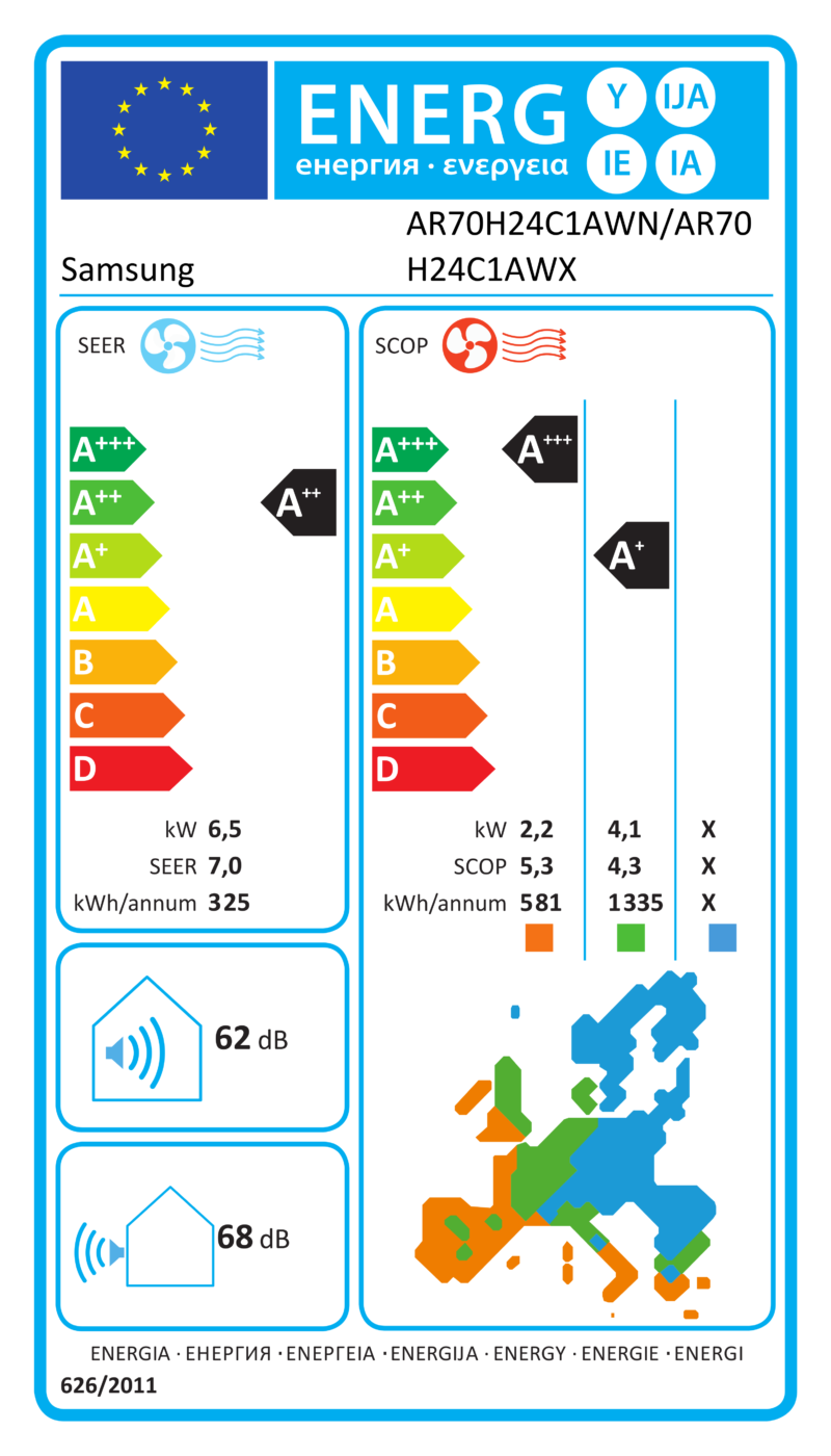ES energijos etiketė – AR70H24C1AWN/AR70H24C1AWX